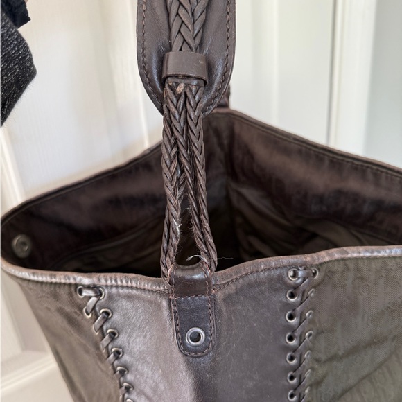 DIOR Logo Print Brown Braided Handle Shoulder Bag - Picture 1 of 13